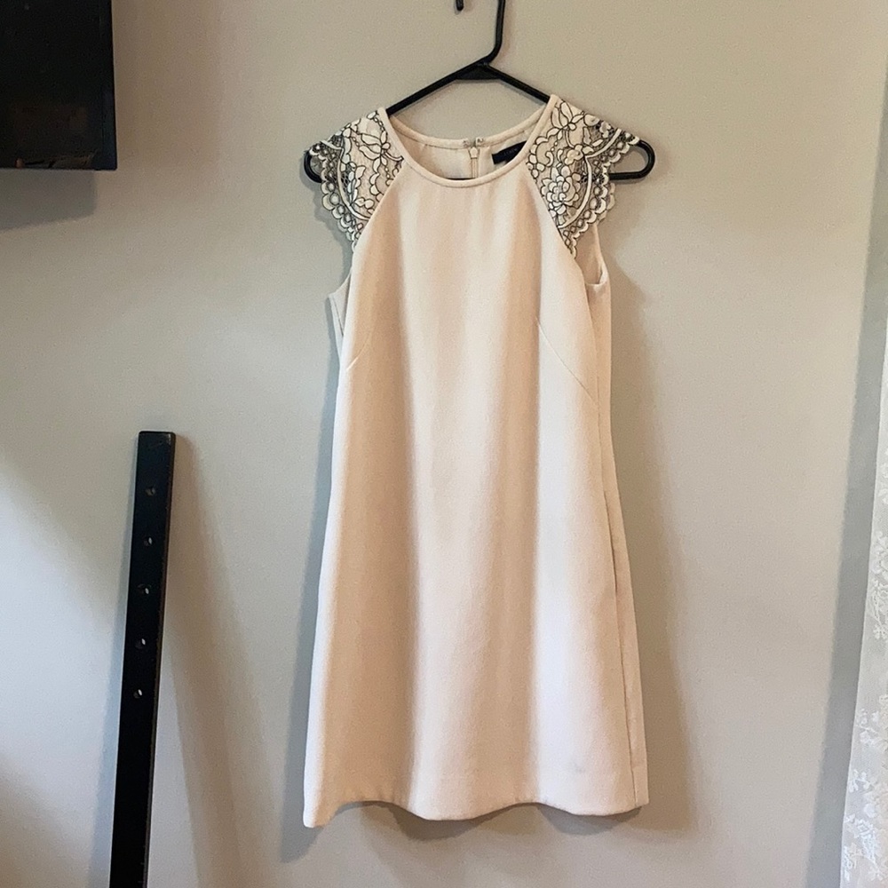 J Crew classic white dress with lacy shoulders